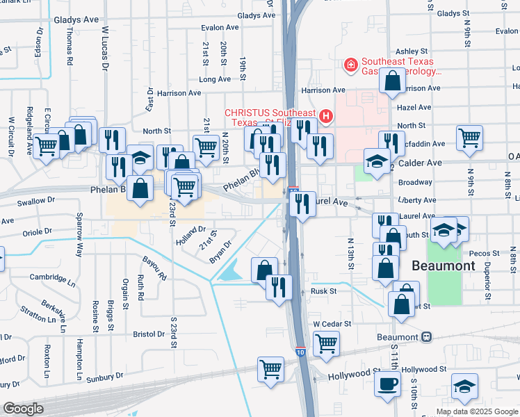 map of restaurants, bars, coffee shops, grocery stores, and more near 3415-3699 Laurel Avenue in Beaumont