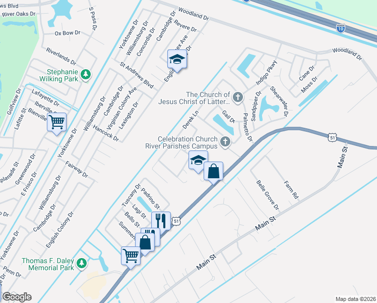 map of restaurants, bars, coffee shops, grocery stores, and more near 10 Grigio Loop in LaPlace