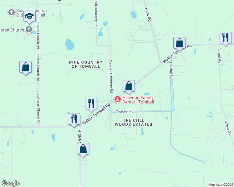map of restaurants, bars, coffee shops, grocery stores, and more near 15734 Farm to Market 2920 in Tomball