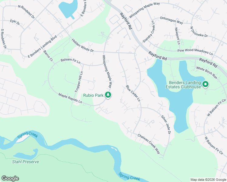 map of restaurants, bars, coffee shops, grocery stores, and more near 27323 Whispering Maple Way in Spring