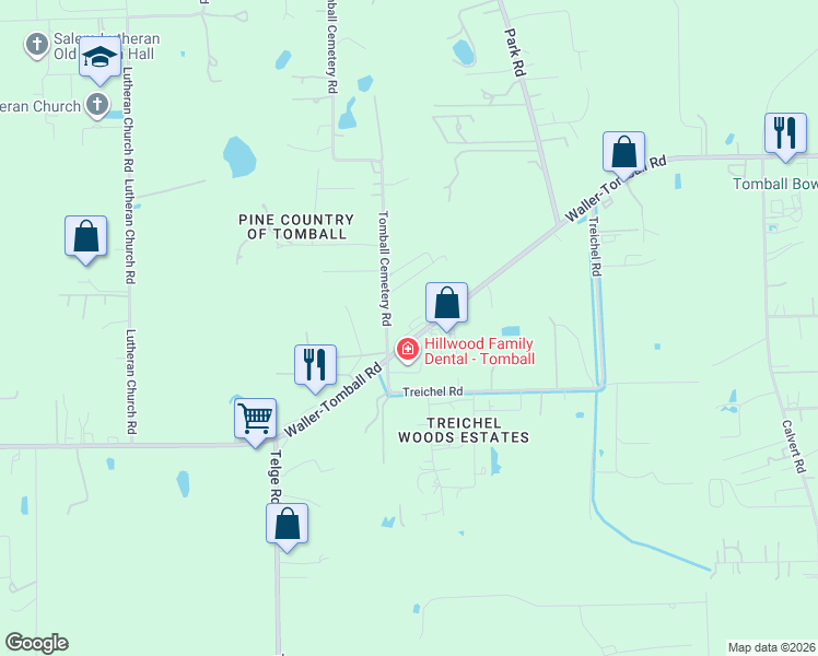 map of restaurants, bars, coffee shops, grocery stores, and more near 15734 Farm to Market 2920 in Tomball