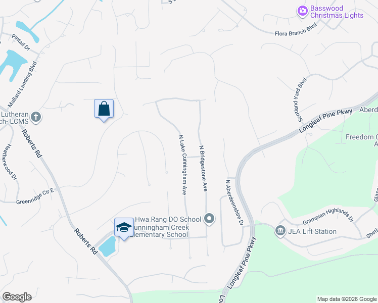 map of restaurants, bars, coffee shops, grocery stores, and more near 224 Lake Cunningham Avenue in Jacksonville