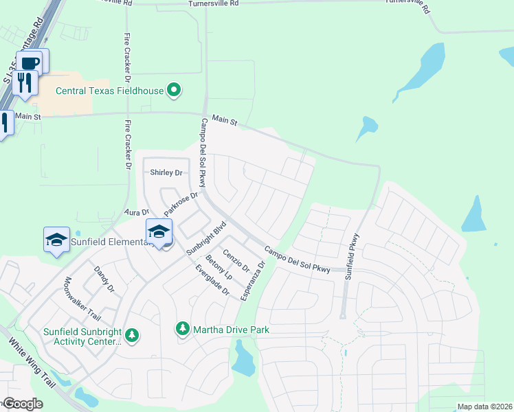 map of restaurants, bars, coffee shops, grocery stores, and more near 214 Eves Necklace Drive in Buda