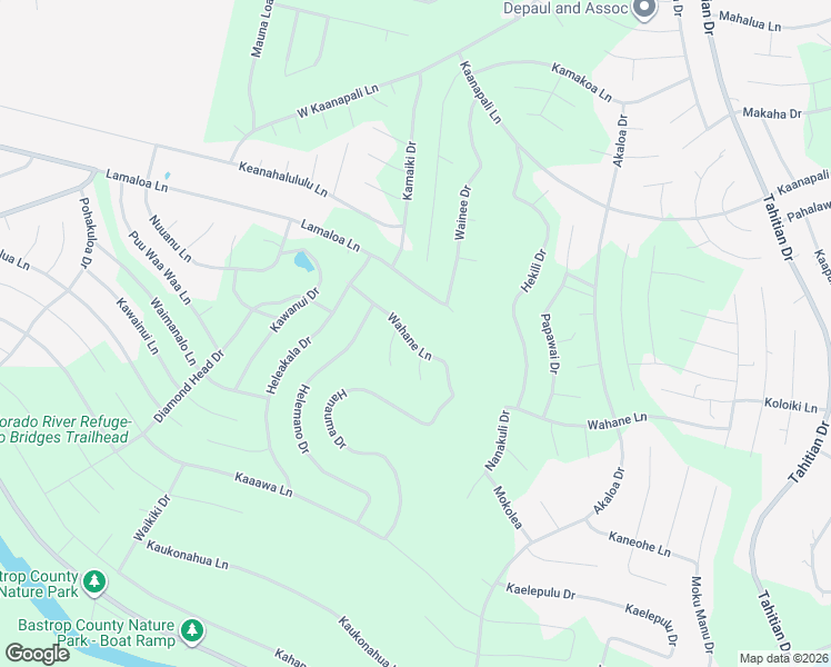 map of restaurants, bars, coffee shops, grocery stores, and more near 266 Wahane Lane in Bastrop