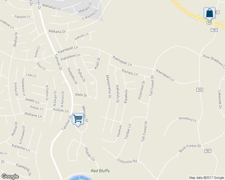 map of restaurants, bars, coffee shops, grocery stores, and more near 159 Manawianui Drive in Bastrop