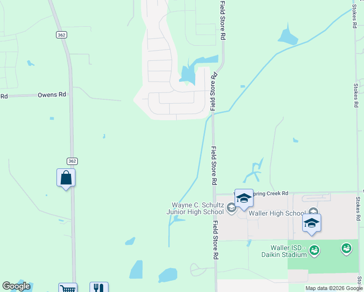 map of restaurants, bars, coffee shops, grocery stores, and more near 21237 Field Store Road in Waller