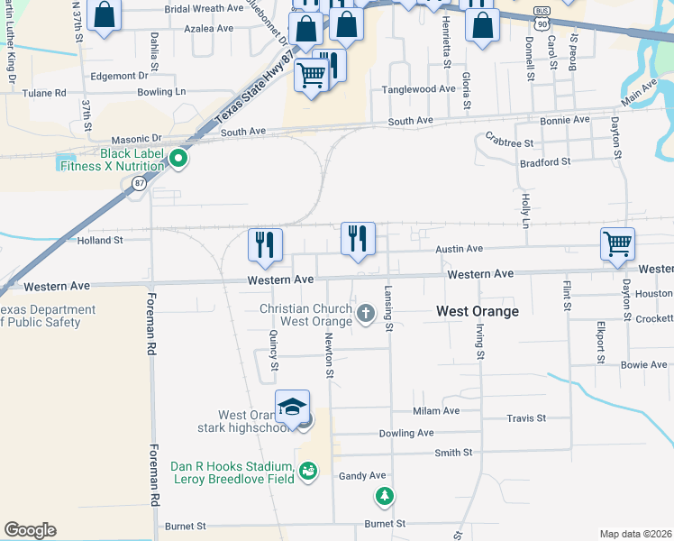 map of restaurants, bars, coffee shops, grocery stores, and more near 2918 Western Ave in West Orange