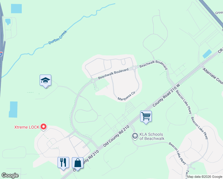 map of restaurants, bars, coffee shops, grocery stores, and more near Marquesa Circle in Saint Johns