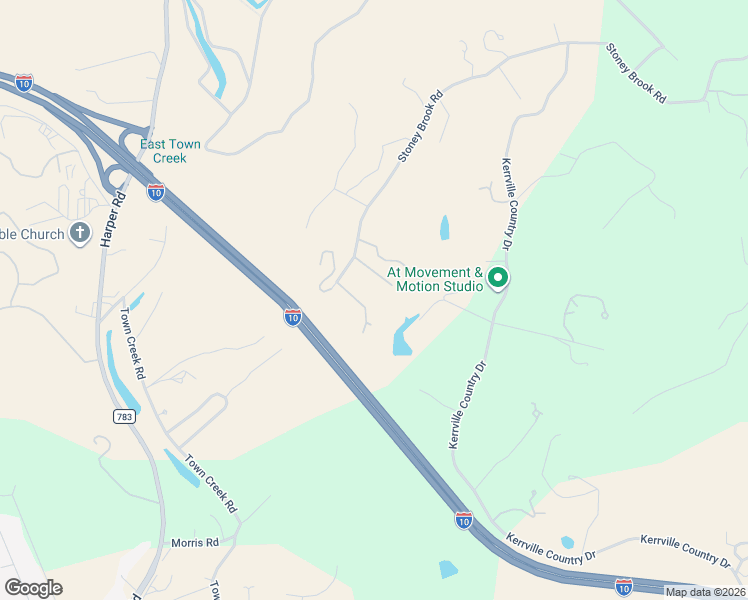 map of restaurants, bars, coffee shops, grocery stores, and more near 3249 Stoney Brook Road in Kerrville