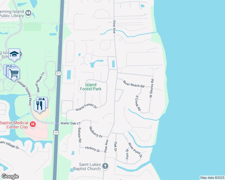 map of restaurants, bars, coffee shops, grocery stores, and more near 6118 Pine Avenue in Orange Park