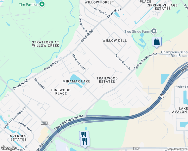 map of restaurants, bars, coffee shops, grocery stores, and more near 8111 Braddock Hills Lane in Tomball