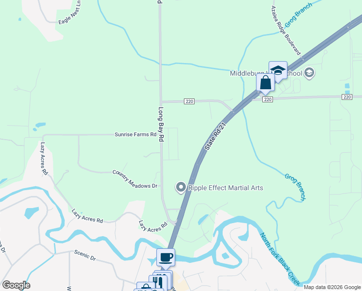 map of restaurants, bars, coffee shops, grocery stores, and more near 1854 Long Bay Road in Middleburg