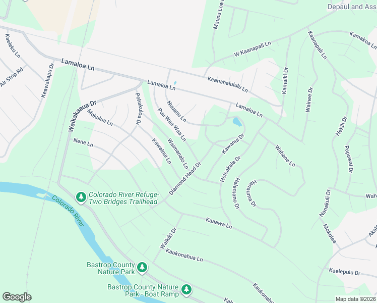 map of restaurants, bars, coffee shops, grocery stores, and more near 180 Puu Waa Waa Ln in Bastrop