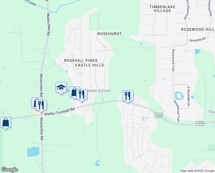 map of restaurants, bars, coffee shops, grocery stores, and more near 22203 East Meadowhurst Circle in Tomball