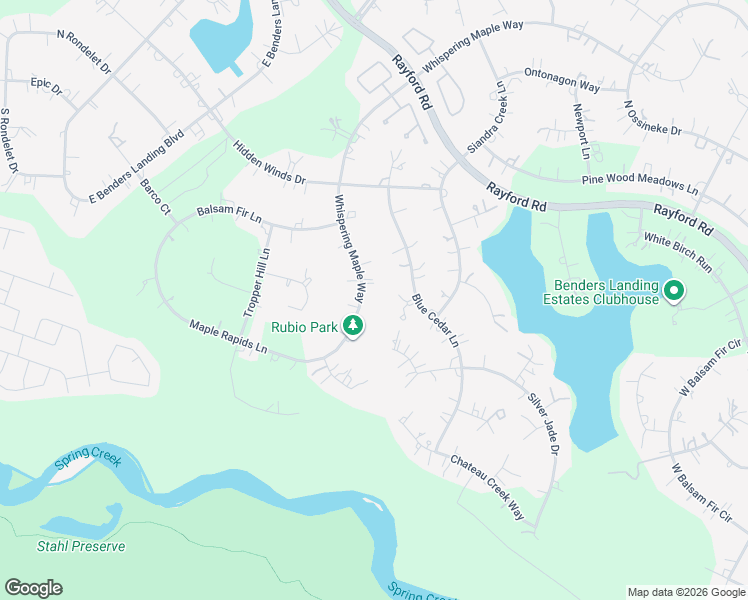 map of restaurants, bars, coffee shops, grocery stores, and more near 27323 Whispering Maple Way in Spring