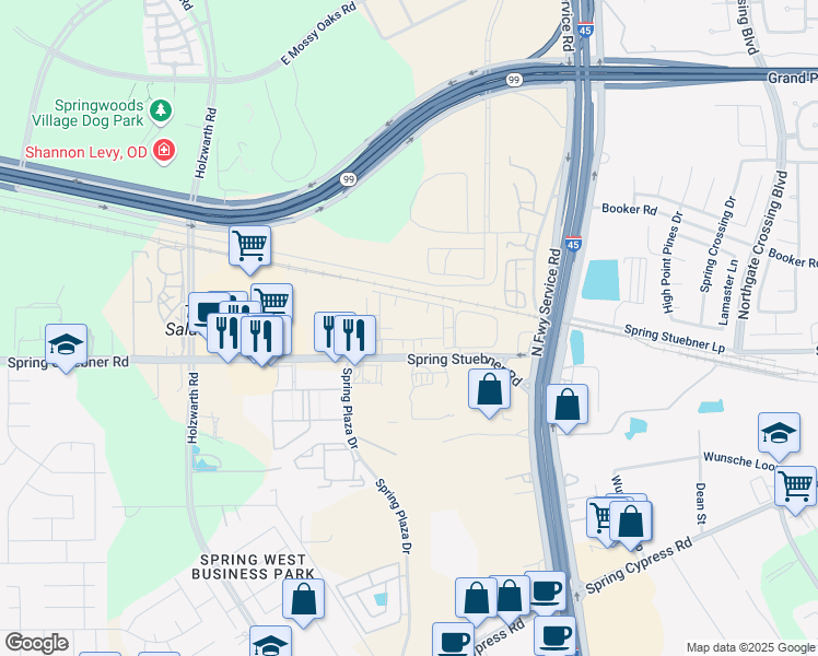 map of restaurants, bars, coffee shops, grocery stores, and more near 2020-2434 Spring Stuebner Road in Spring