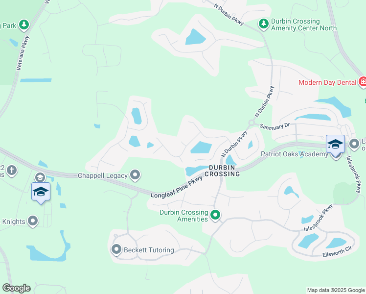 map of restaurants, bars, coffee shops, grocery stores, and more near 101 Briars Run Court in Saint Johns