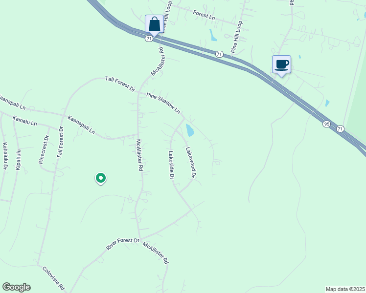map of restaurants, bars, coffee shops, grocery stores, and more near 122 Lakewood Drive in Bastrop