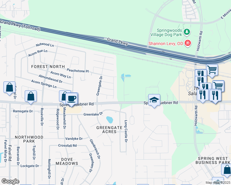 map of restaurants, bars, coffee shops, grocery stores, and more near 22114 Orchard Dale Drive in Spring