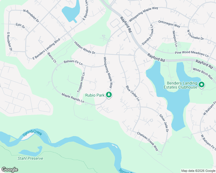 map of restaurants, bars, coffee shops, grocery stores, and more near 27323 Whispering Maple Way in Spring