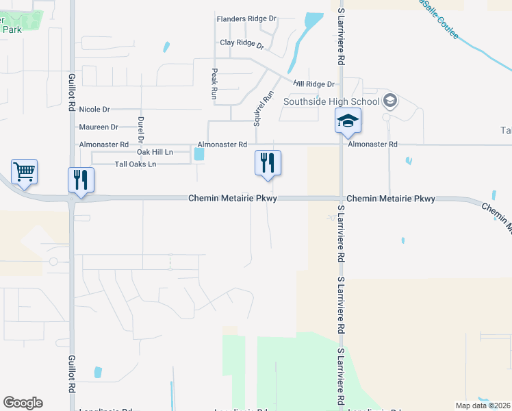 map of restaurants, bars, coffee shops, grocery stores, and more near 3285 Chemin Metairie Parkway in Youngsville