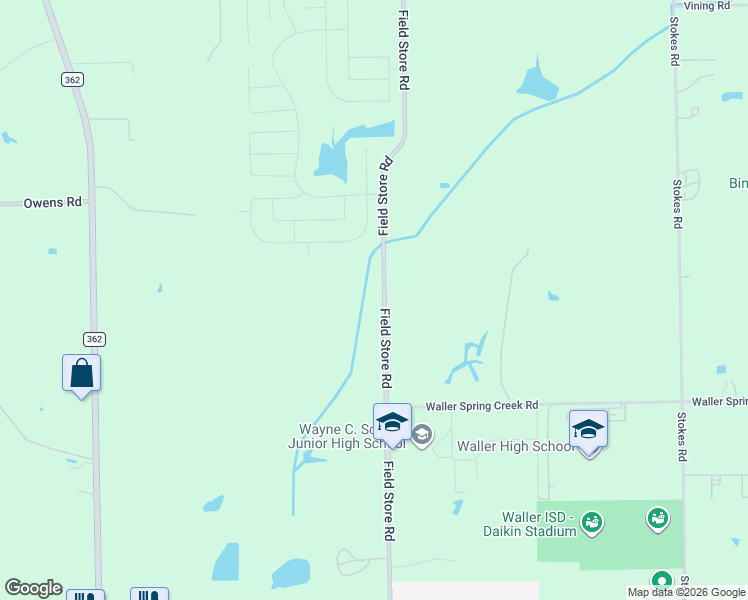 map of restaurants, bars, coffee shops, grocery stores, and more near 21239 Field Store Road in Waller