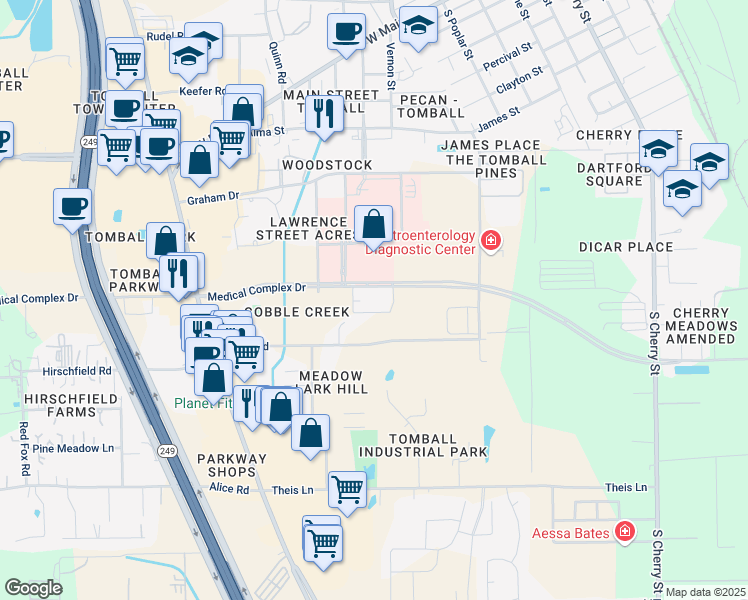 map of restaurants, bars, coffee shops, grocery stores, and more near 13415 Medical Complex Drive in Tomball