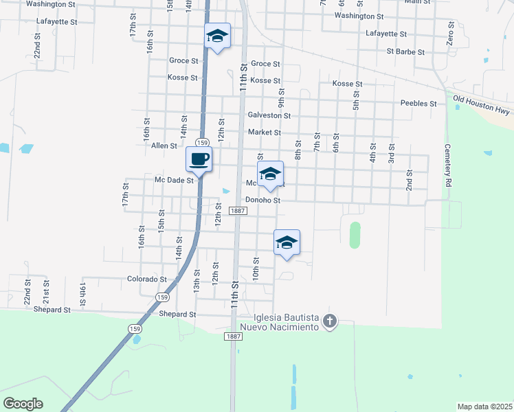 map of restaurants, bars, coffee shops, grocery stores, and more near 2205 10th Street in Hempstead