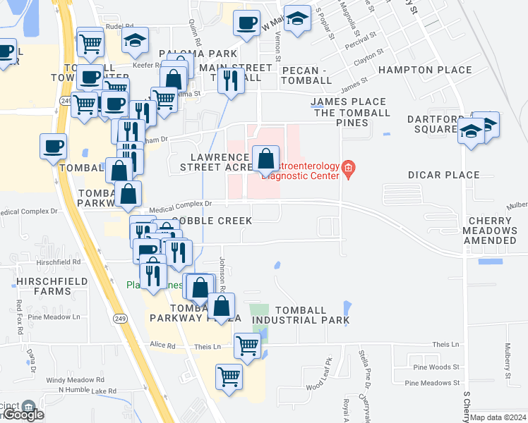 map of restaurants, bars, coffee shops, grocery stores, and more near 13415 Medical Complex Drive in Tomball
