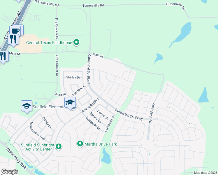 map of restaurants, bars, coffee shops, grocery stores, and more near 214 Eves Necklace Drive in Buda
