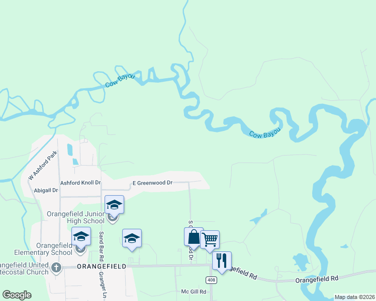 map of restaurants, bars, coffee shops, grocery stores, and more near 10040 East Greenwood Drive in Orange