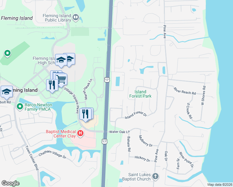 map of restaurants, bars, coffee shops, grocery stores, and more near 2000B Copper Creek Drive in Fleming Island