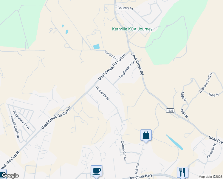 map of restaurants, bars, coffee shops, grocery stores, and more near 127 Whitetail Road in Kerrville