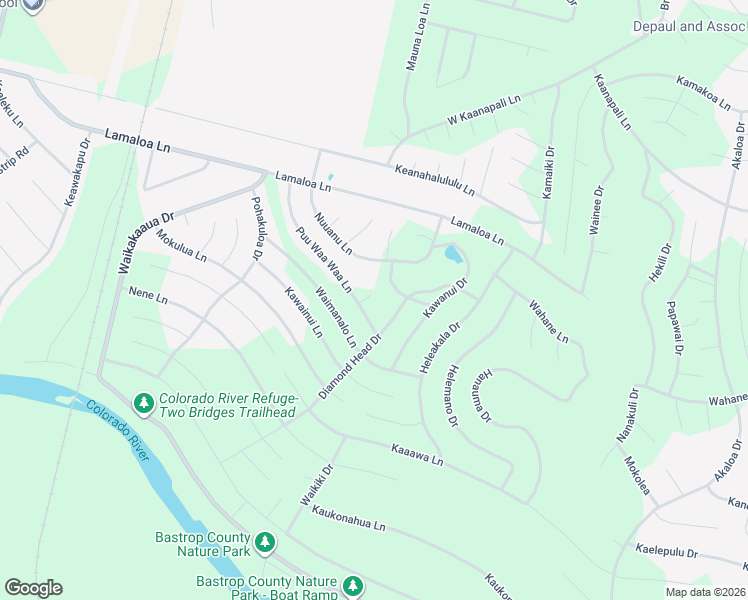 map of restaurants, bars, coffee shops, grocery stores, and more near 180 Puu Waa Waa Lane in Bastrop