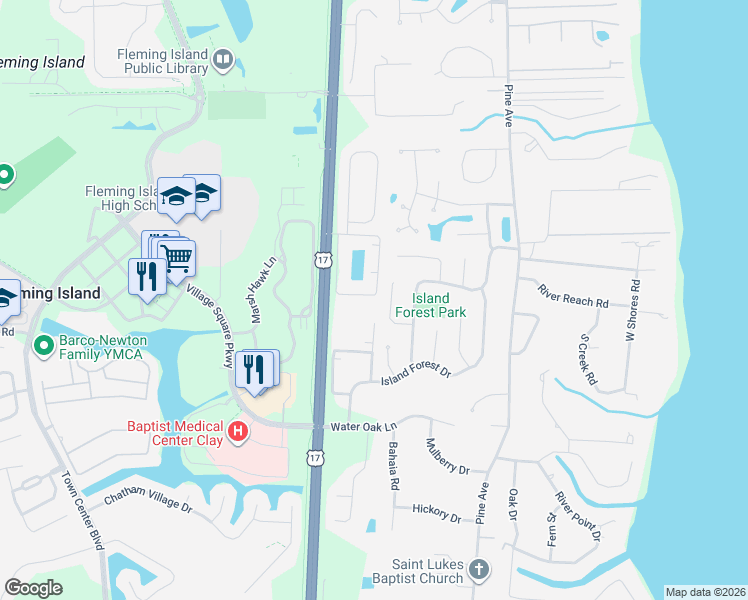 map of restaurants, bars, coffee shops, grocery stores, and more near 2000B Copper Creek Drive in Fleming Island