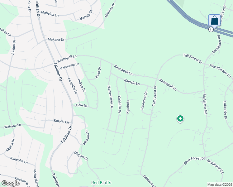 map of restaurants, bars, coffee shops, grocery stores, and more near 159 Manawianui Drive in Bastrop