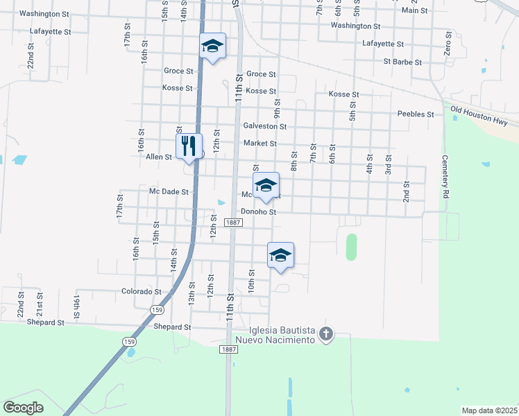 map of restaurants, bars, coffee shops, grocery stores, and more near 2205 10th Street in Hempstead