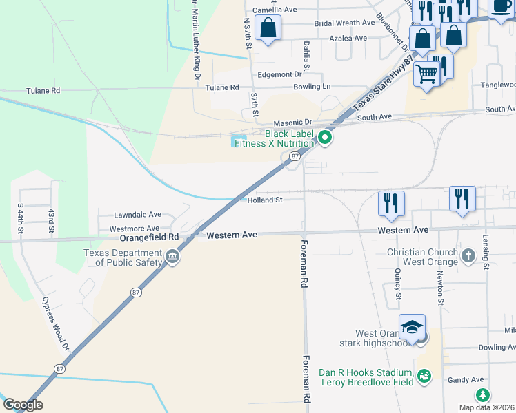 map of restaurants, bars, coffee shops, grocery stores, and more near 4416 Western Avenue in West Orange