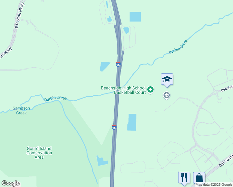map of restaurants, bars, coffee shops, grocery stores, and more near Interstate 95 in Saint Johns
