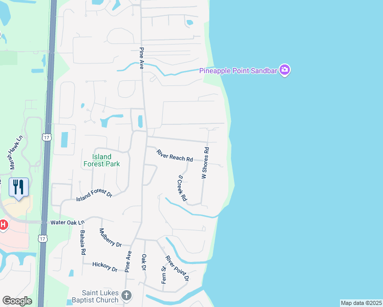 map of restaurants, bars, coffee shops, grocery stores, and more near 234 West Shores Road in Orange Park