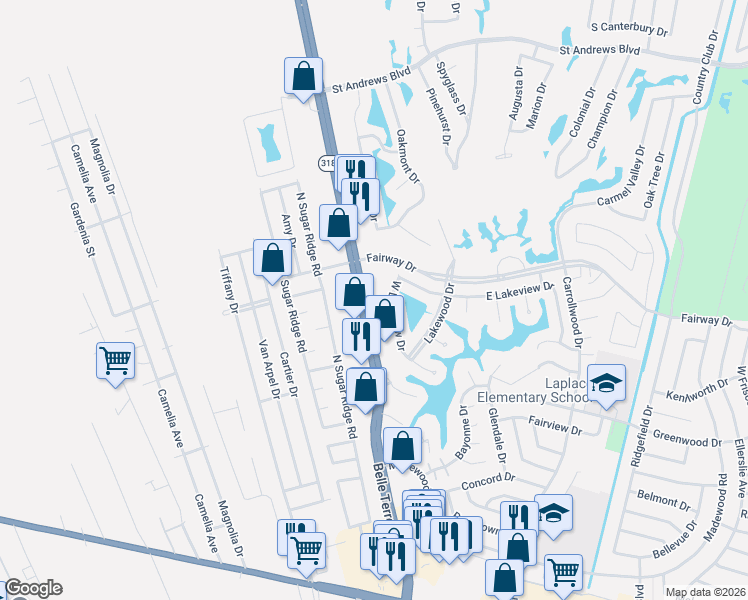map of restaurants, bars, coffee shops, grocery stores, and more near 472 Louisiana 3188 in LaPlace