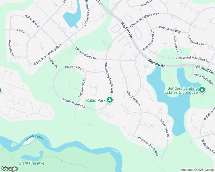 map of restaurants, bars, coffee shops, grocery stores, and more near 27410 Whispering Maple Way in Spring
