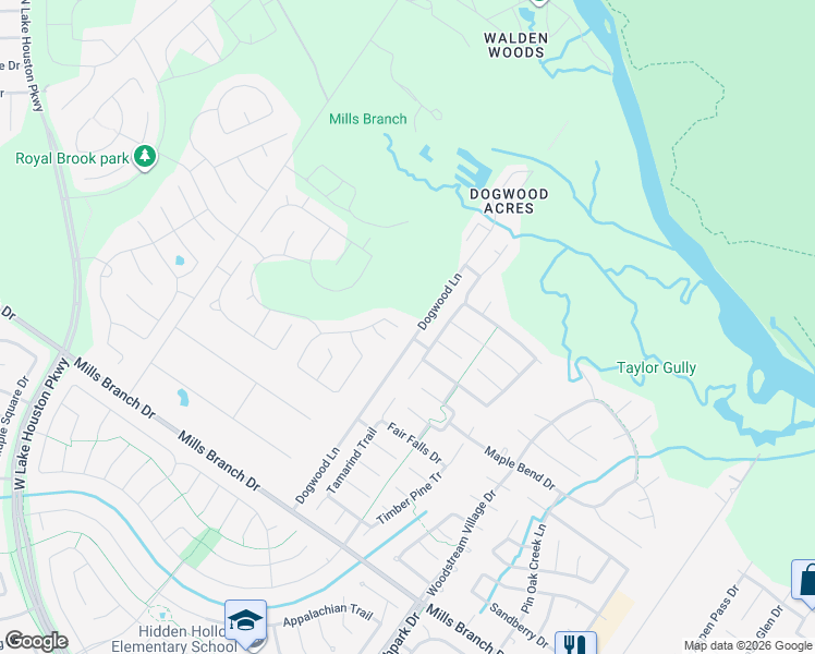 map of restaurants, bars, coffee shops, grocery stores, and more near 27-3159 Dogwood Road Drive in Houston