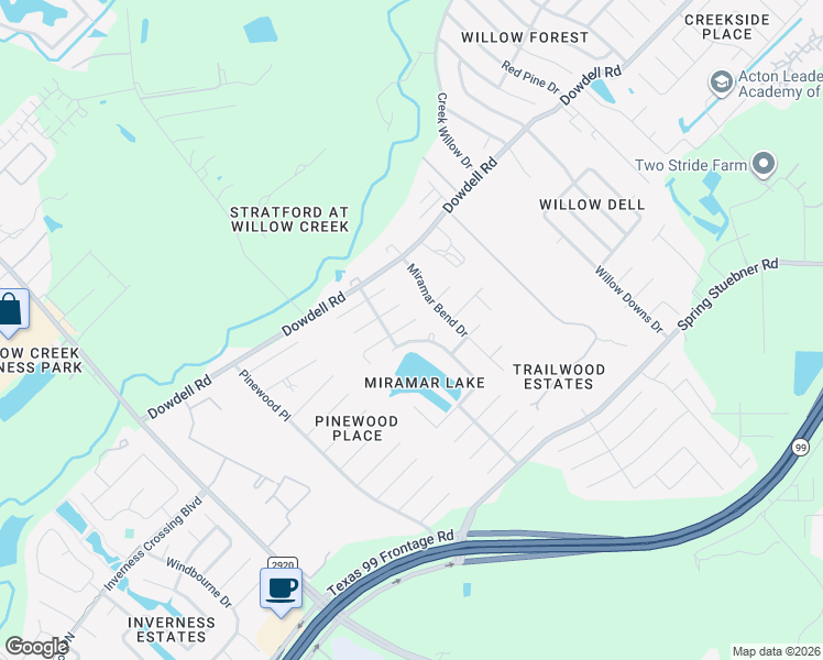 map of restaurants, bars, coffee shops, grocery stores, and more near 8219 Encinitas Cove Drive in Tomball