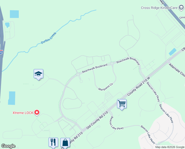 map of restaurants, bars, coffee shops, grocery stores, and more near 106 County Road 210 in Saint Johns