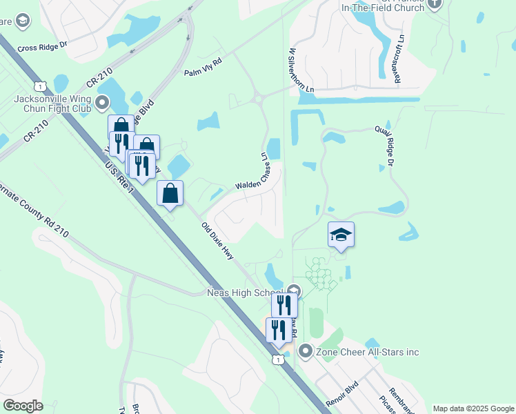 map of restaurants, bars, coffee shops, grocery stores, and more near 909 Wembly Lane in Ponte Vedra Beach