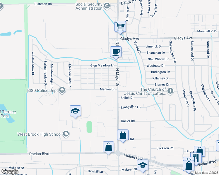 map of restaurants, bars, coffee shops, grocery stores, and more near 980 Park Meadow Drive in Beaumont