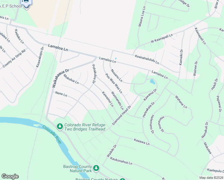 map of restaurants, bars, coffee shops, grocery stores, and more near 148 Puu Waa Waa Lane in Bastrop