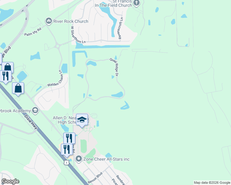 map of restaurants, bars, coffee shops, grocery stores, and more near 10685 Quail Ridge Drive in Ponte Vedra Beach