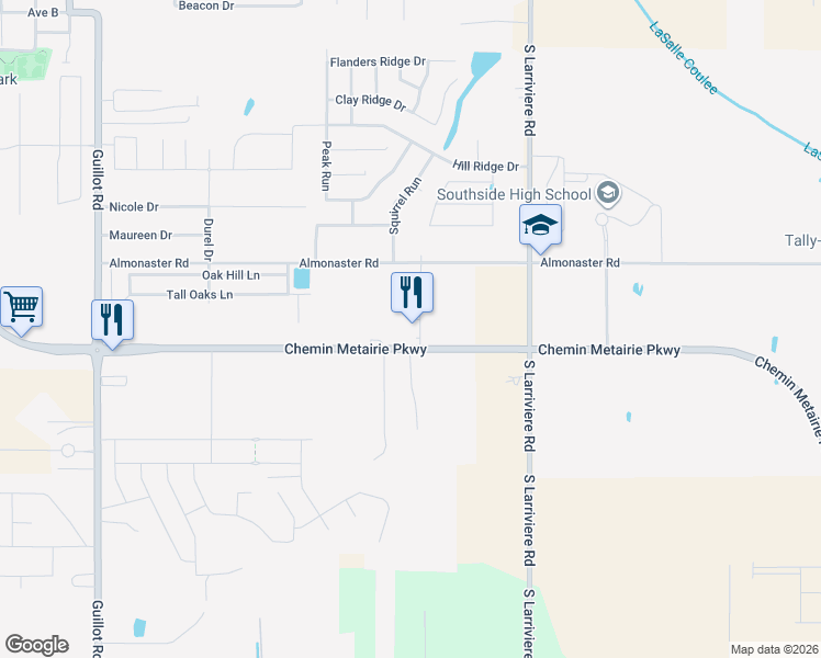 map of restaurants, bars, coffee shops, grocery stores, and more near 3285 Chemin Metairie Parkway in Youngsville